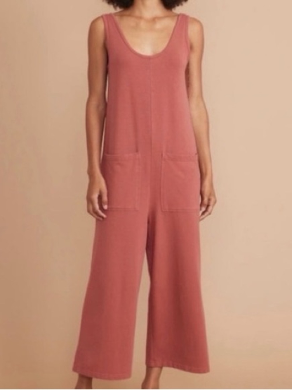 Marine Layer Offline Sleeveless Wide-Leg Jumpsuit - Rosewood Sz XS